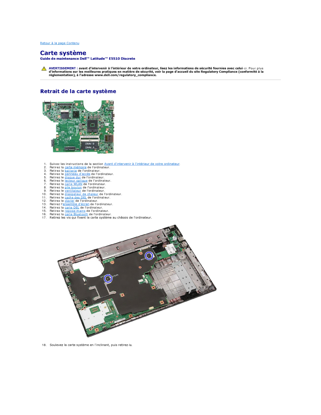 Dell E5510 manual Carte système, Retrait de la carte système 