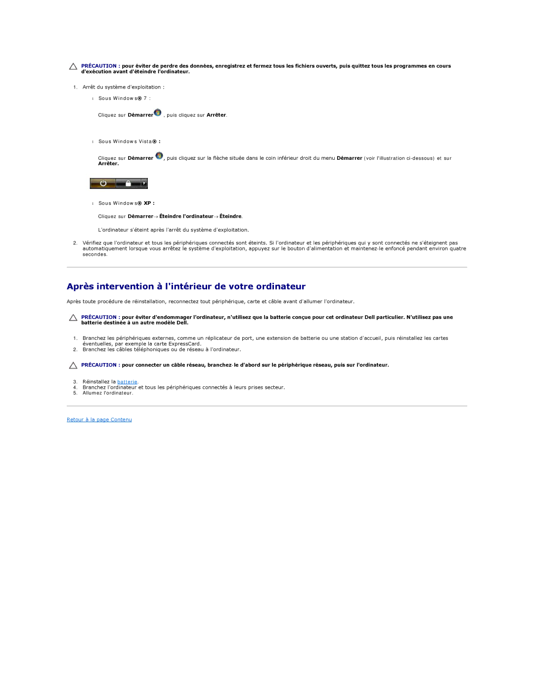 Dell E5510 manual Après intervention à lintérieur de votre ordinateur, Sous Windows Vista 