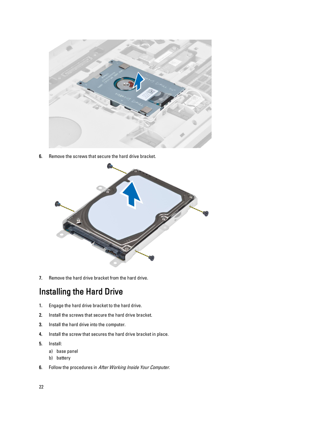 Dell E5530 owner manual Installing the Hard Drive 