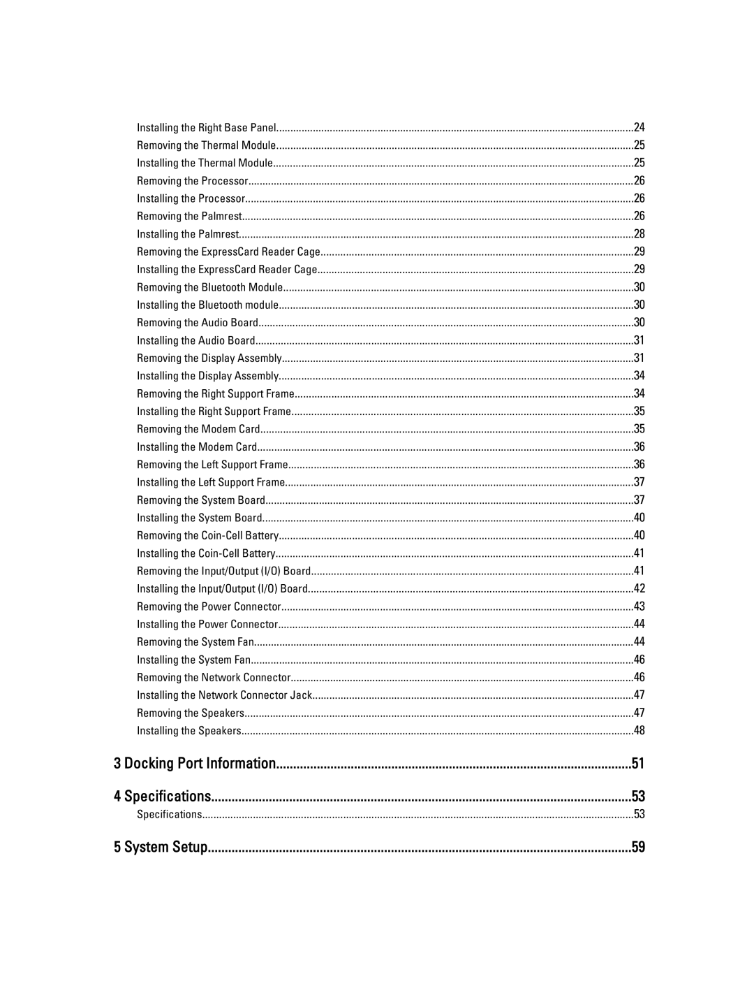 Dell E5530 owner manual Docking Port Information Specifications 