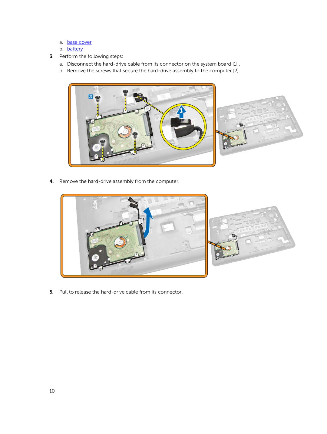 Dell E5550 owner manual Base cover Battery 