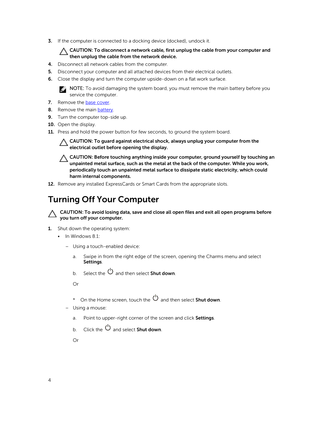 Dell E5550 owner manual Turning Off Your Computer 