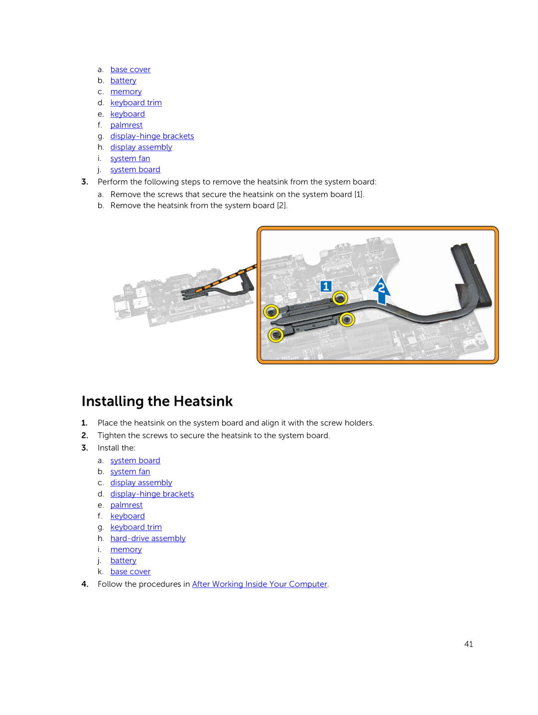 Dell E5550 owner manual Installing the Heatsink 