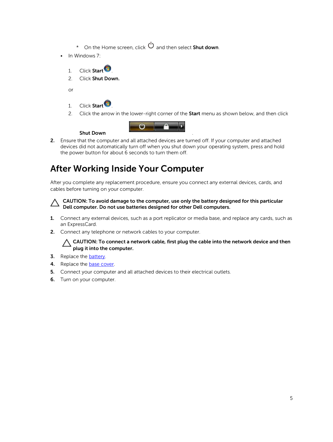 Dell E5550 owner manual After Working Inside Your Computer 