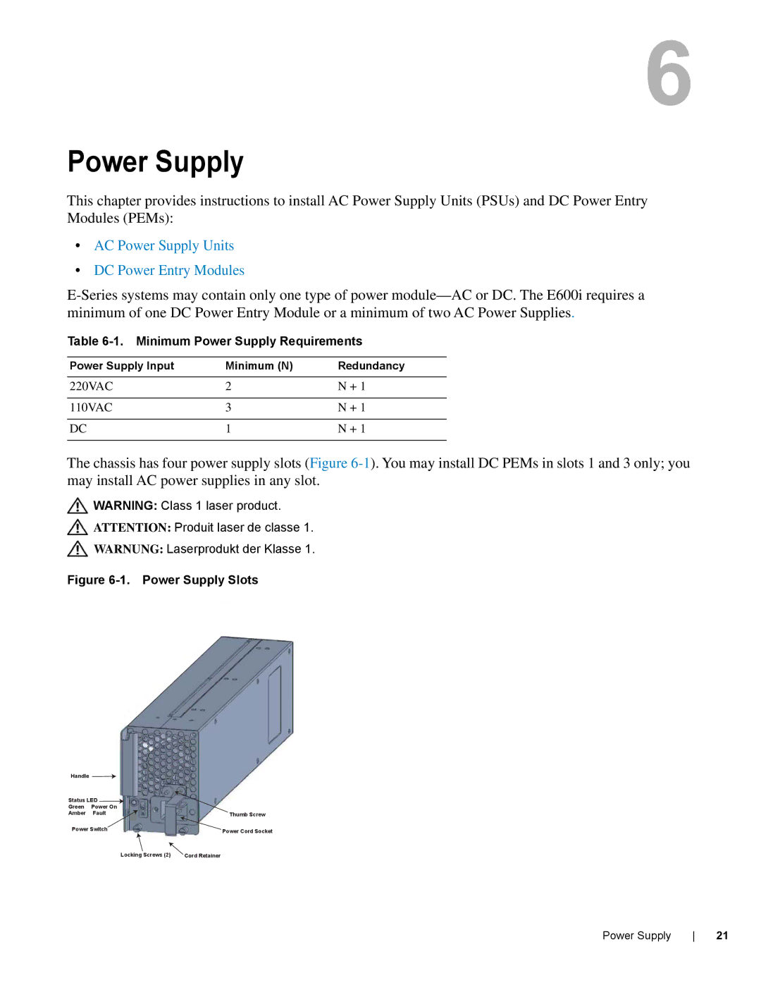 Dell E600I manual Minimum Power Supply Requirements 