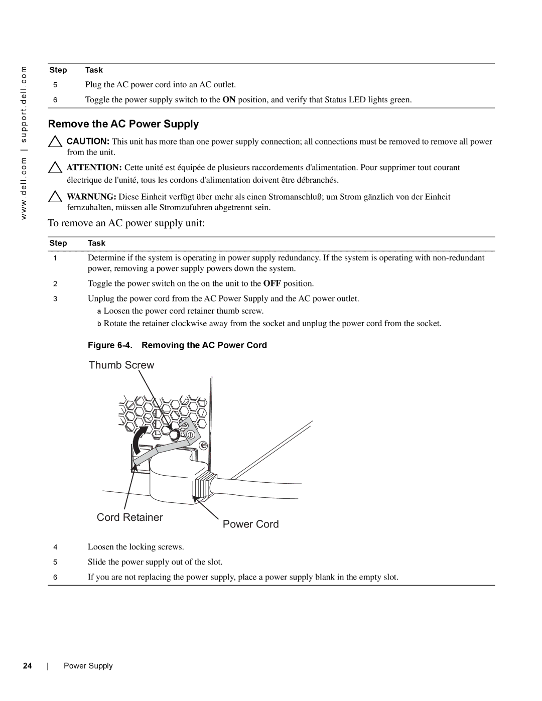 Dell E600I manual Remove the AC Power Supply, To remove an AC power supply unit 