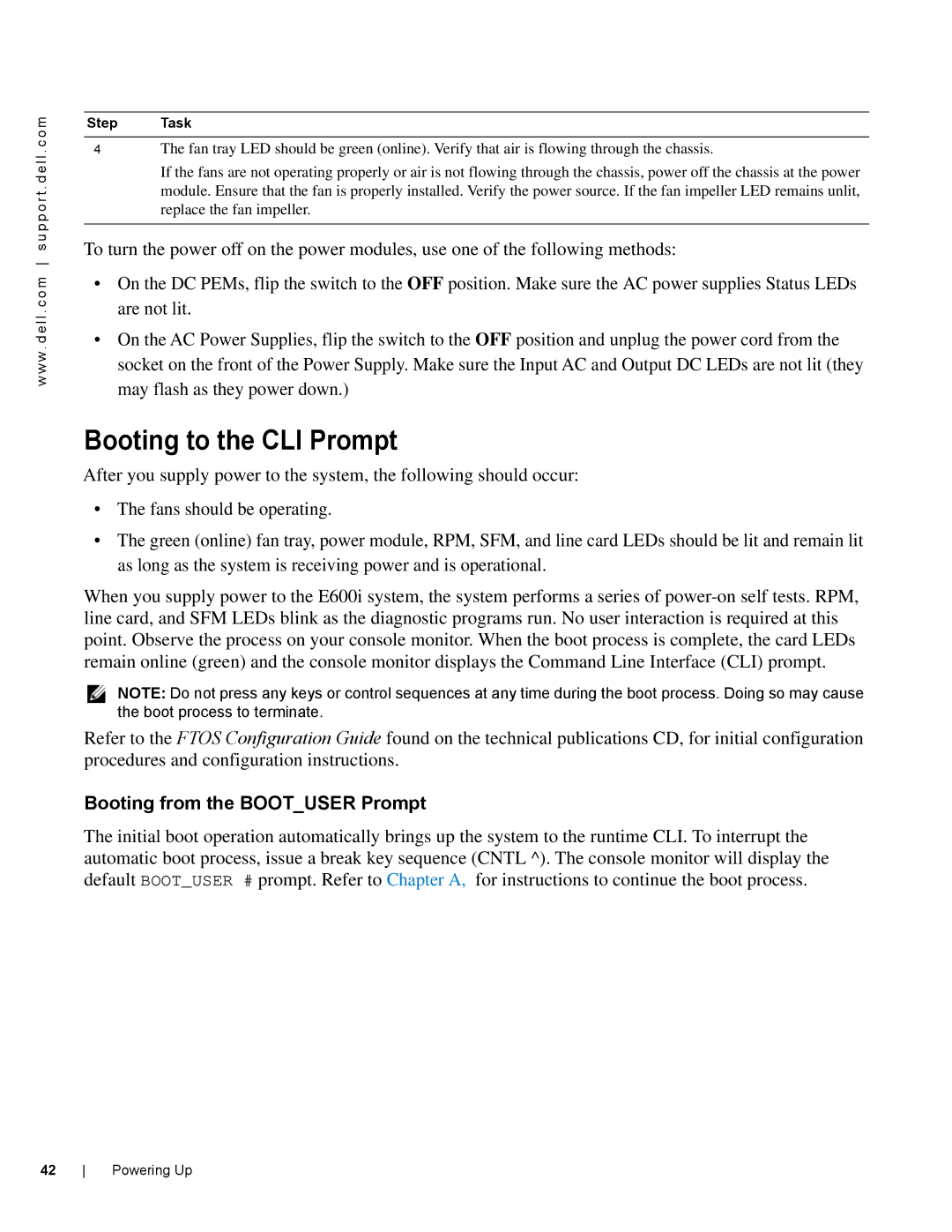 Dell E600I manual Booting to the CLI Prompt, Booting from the Bootuser Prompt 