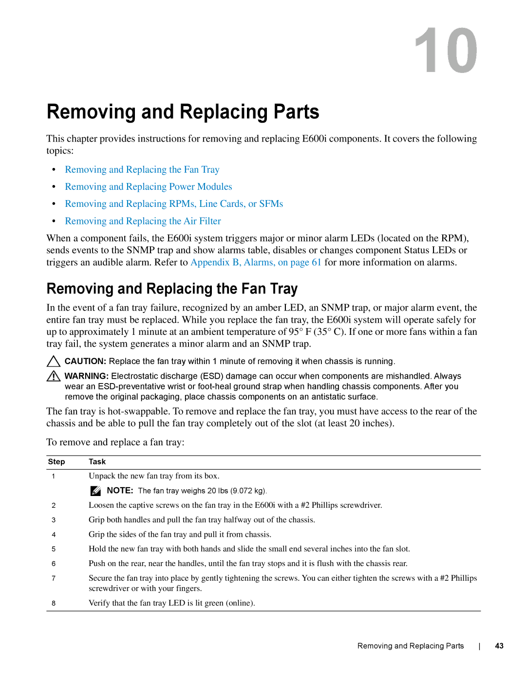 Dell E600I manual Removing and Replacing Parts, Removing and Replacing the Fan Tray 