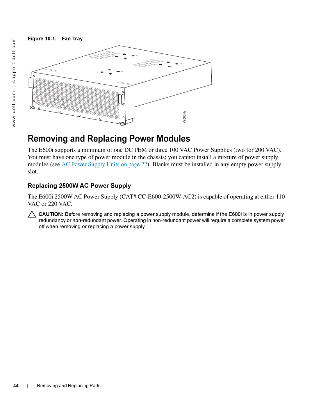 Dell E600I manual Removing and Replacing Power Modules, Replacing 2500W AC Power Supply 