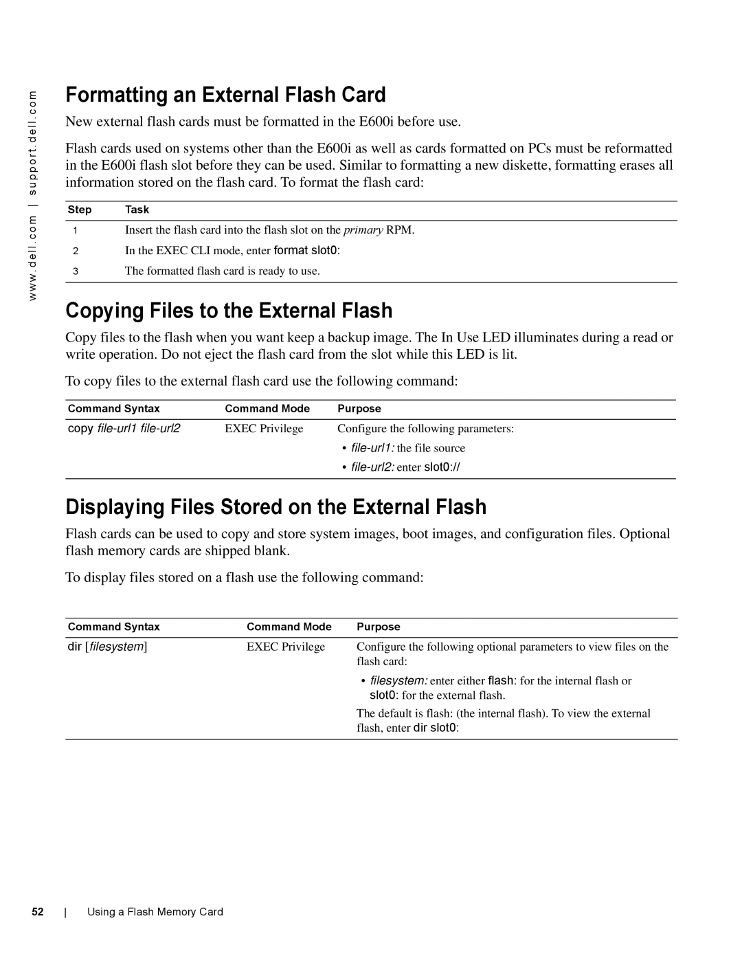 Dell E600I manual Formatting an External Flash Card, Copying Files to the External Flash 