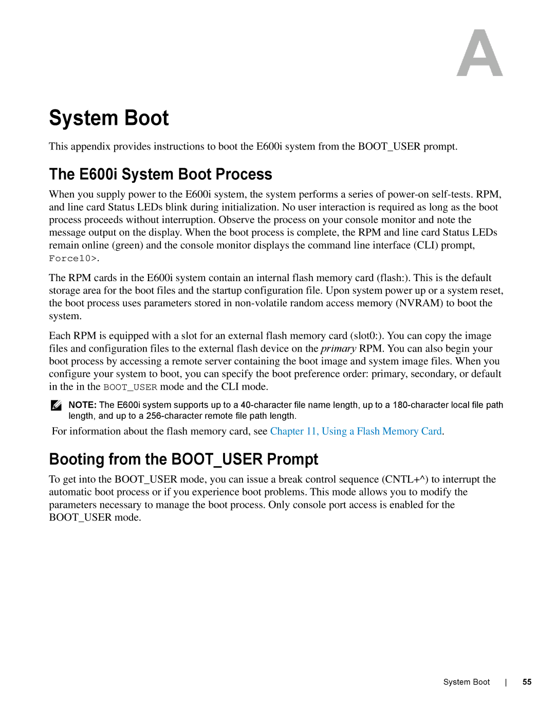 Dell E600I manual E600i System Boot Process, Booting from the Bootuser Prompt 