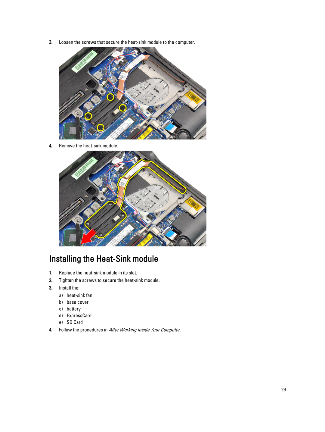Dell E6230 owner manual Installing the Heat-Sink module 