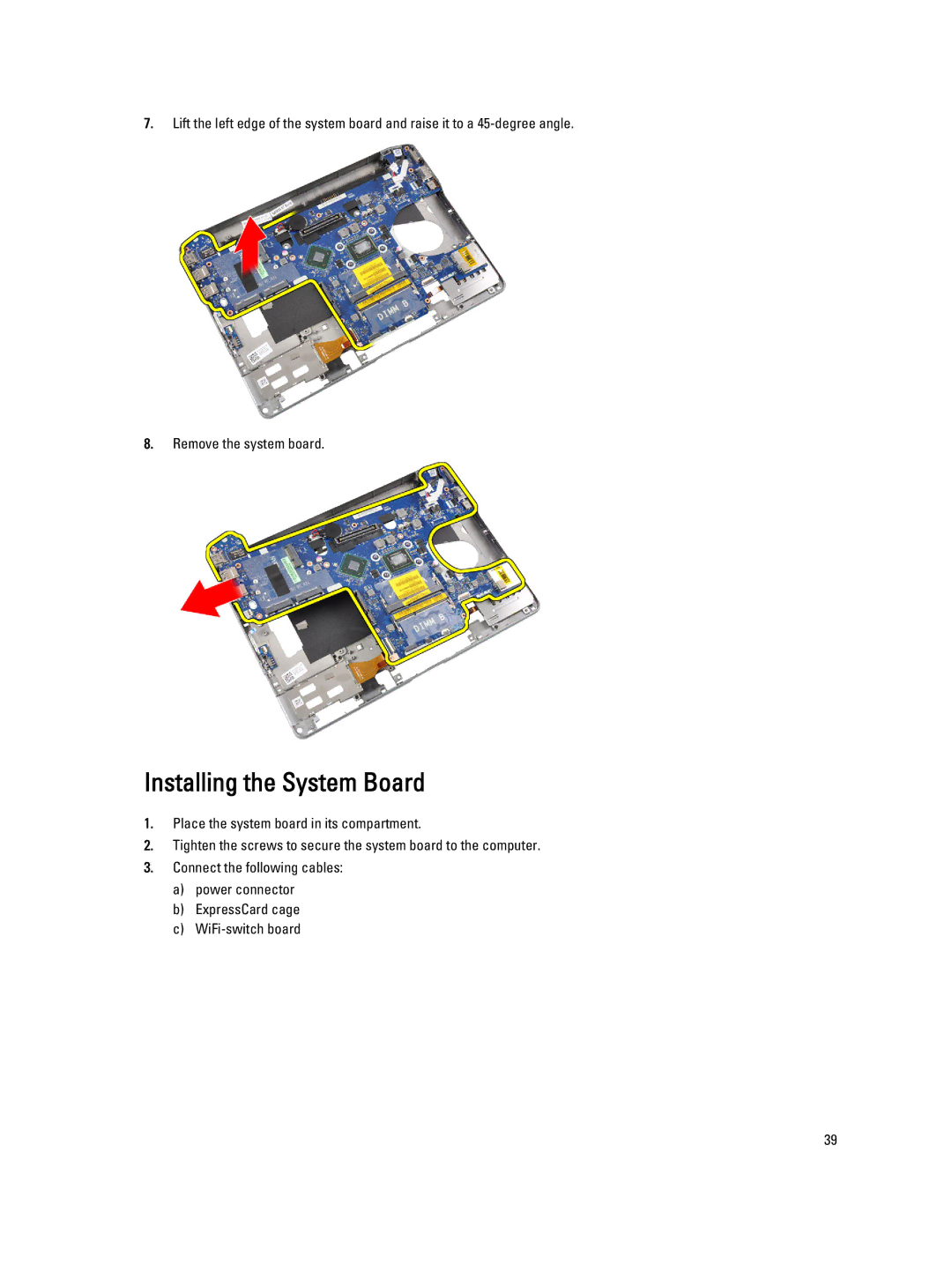 Dell E6230 owner manual Installing the System Board 