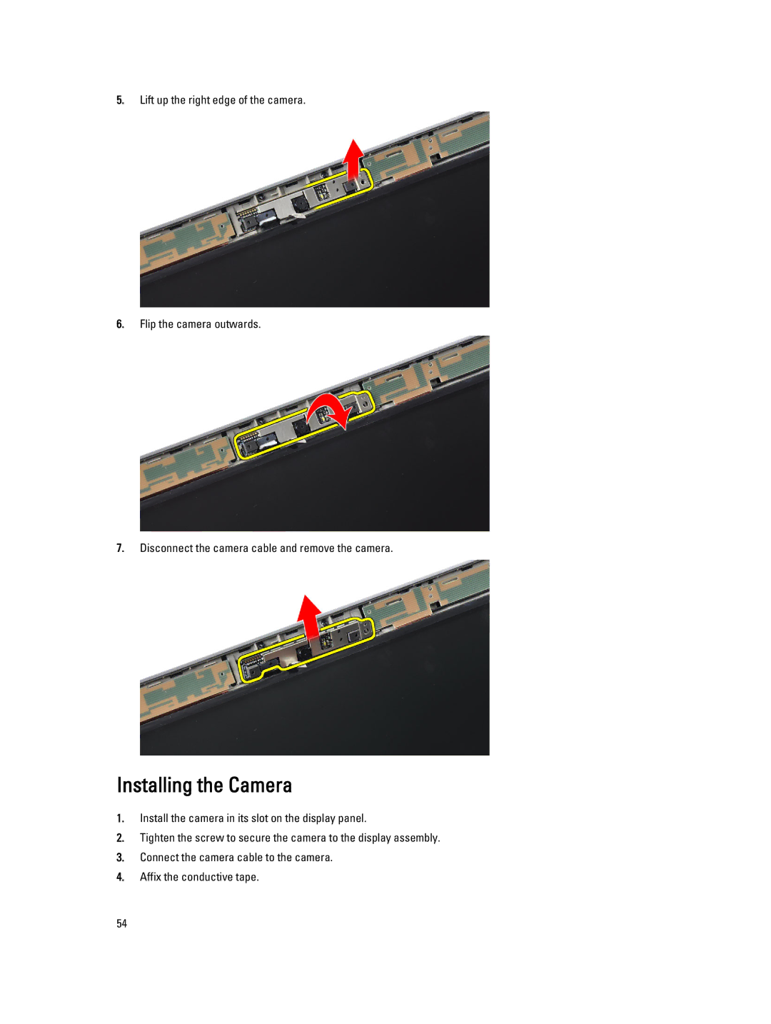 Dell E6230 owner manual Installing the Camera 