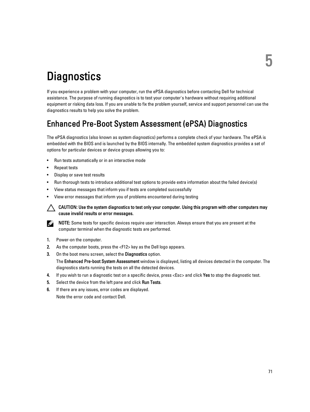 Dell E6230 owner manual Enhanced Pre-Boot System Assessment ePSA Diagnostics 