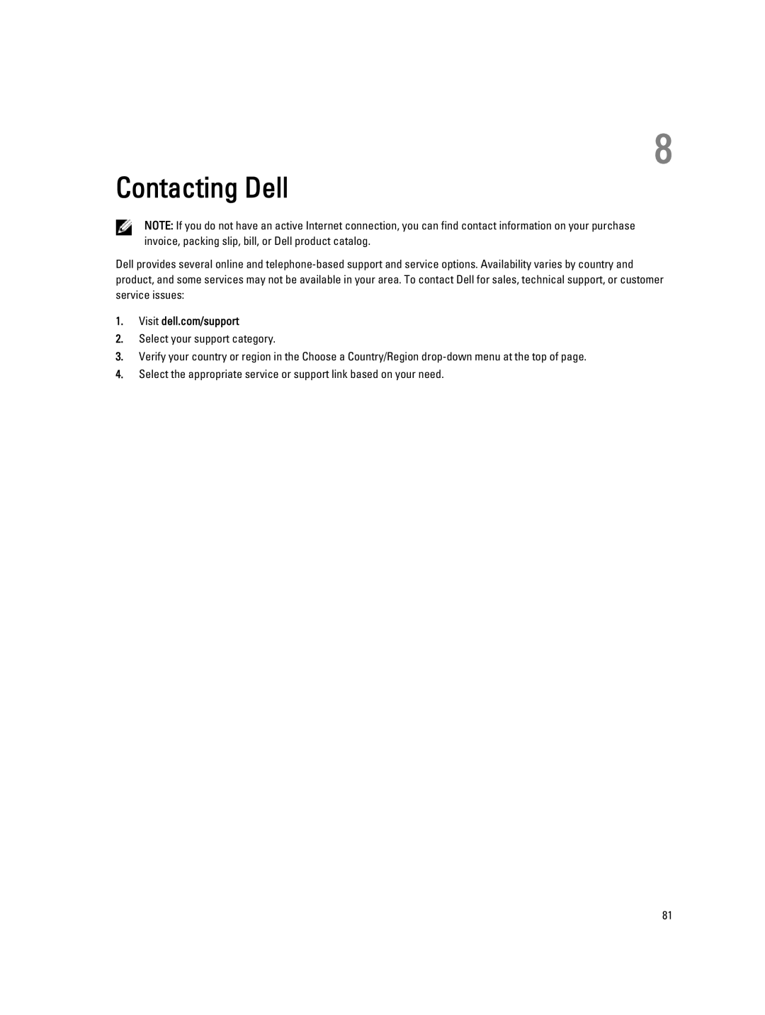 Dell E6230 owner manual Contacting Dell 