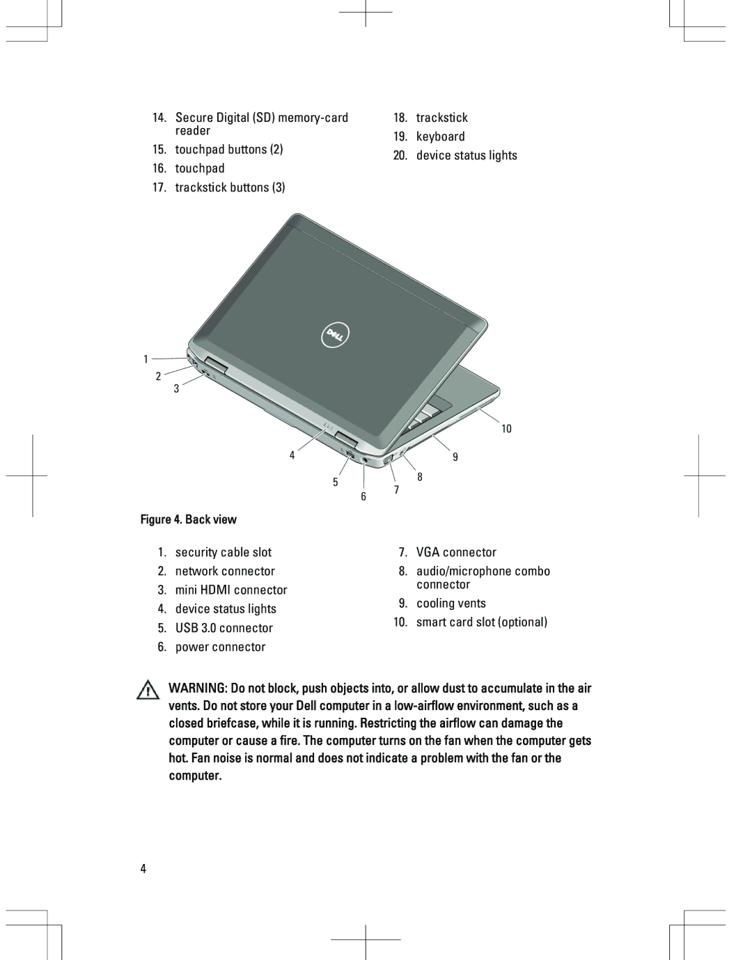 Dell E6230 manual Back view 