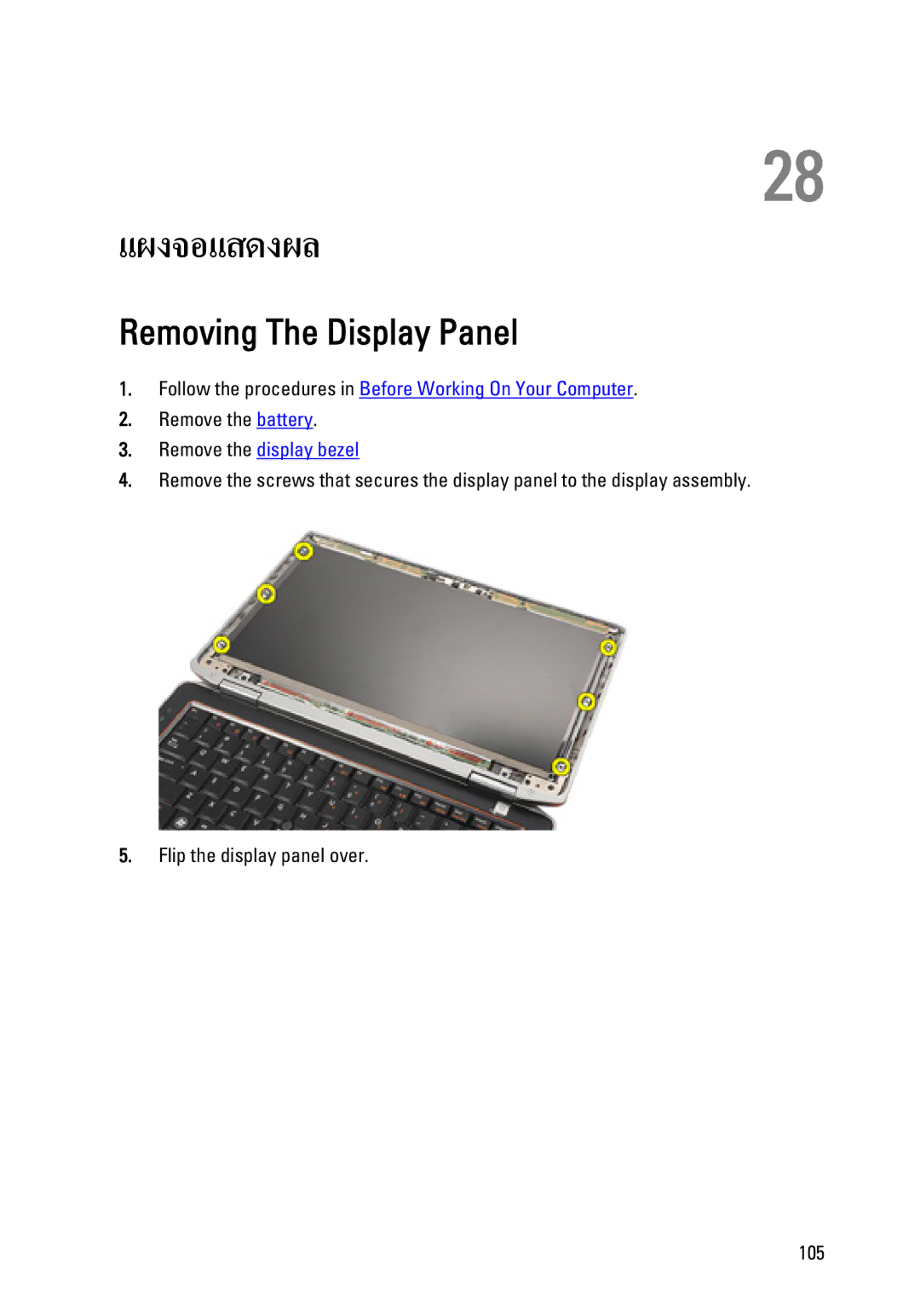 Dell E6320 owner manual แผงจอแสดงผล, Removing The Display Panel 