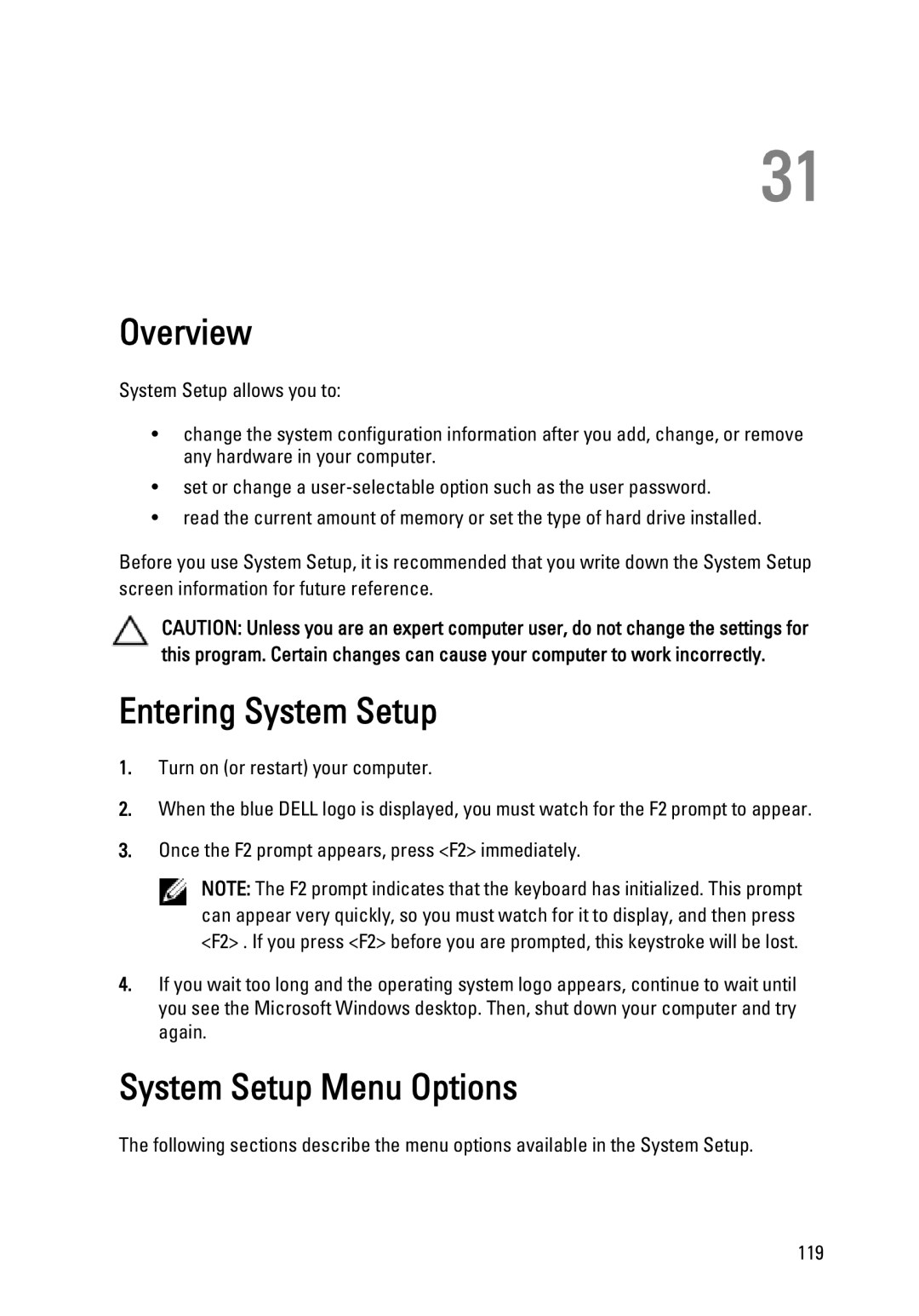 Dell E6320 owner manual การตั้งคาระบบ, Overview, Entering System Setup, System Setup Menu Options 