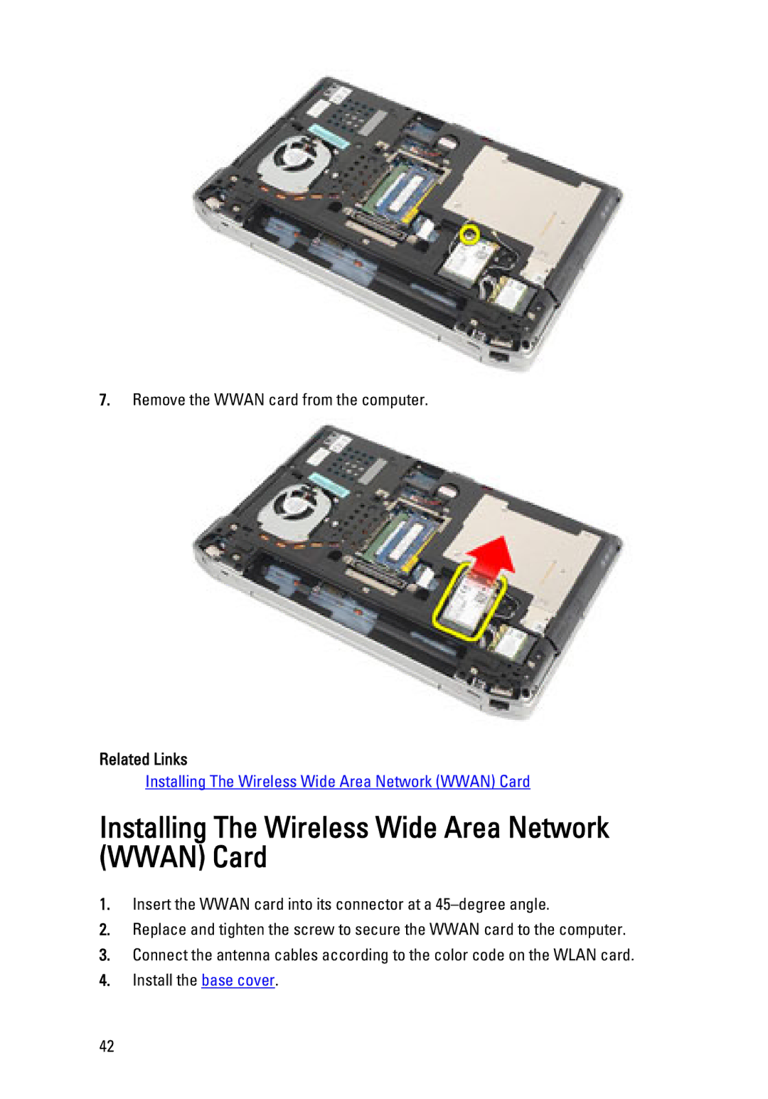 Dell E6320 owner manual Installing The Wireless Wide Area Network Wwan Card, Related Links 