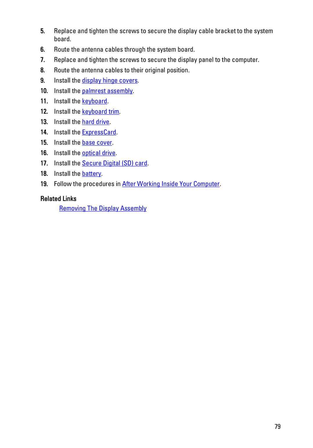 Dell E6320 owner manual Removing The Display Assembly 