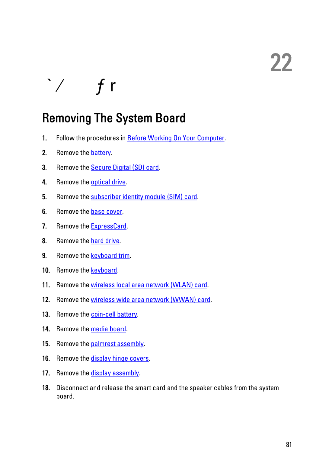 Dell E6320 owner manual เมนบอรด, Removing The System Board 