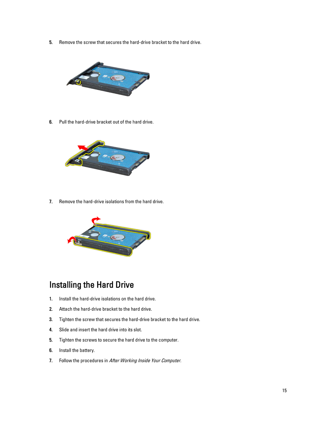 Dell E6330 owner manual Installing the Hard Drive 