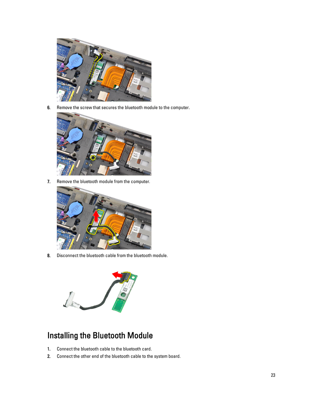 Dell E6330 owner manual Installing the Bluetooth Module 