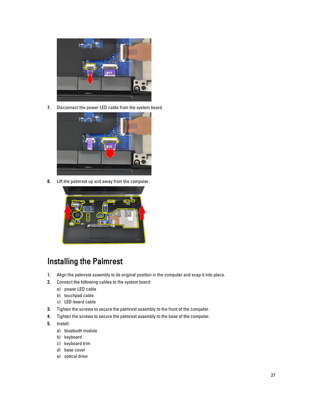 Dell E6330 owner manual Installing the Palmrest 