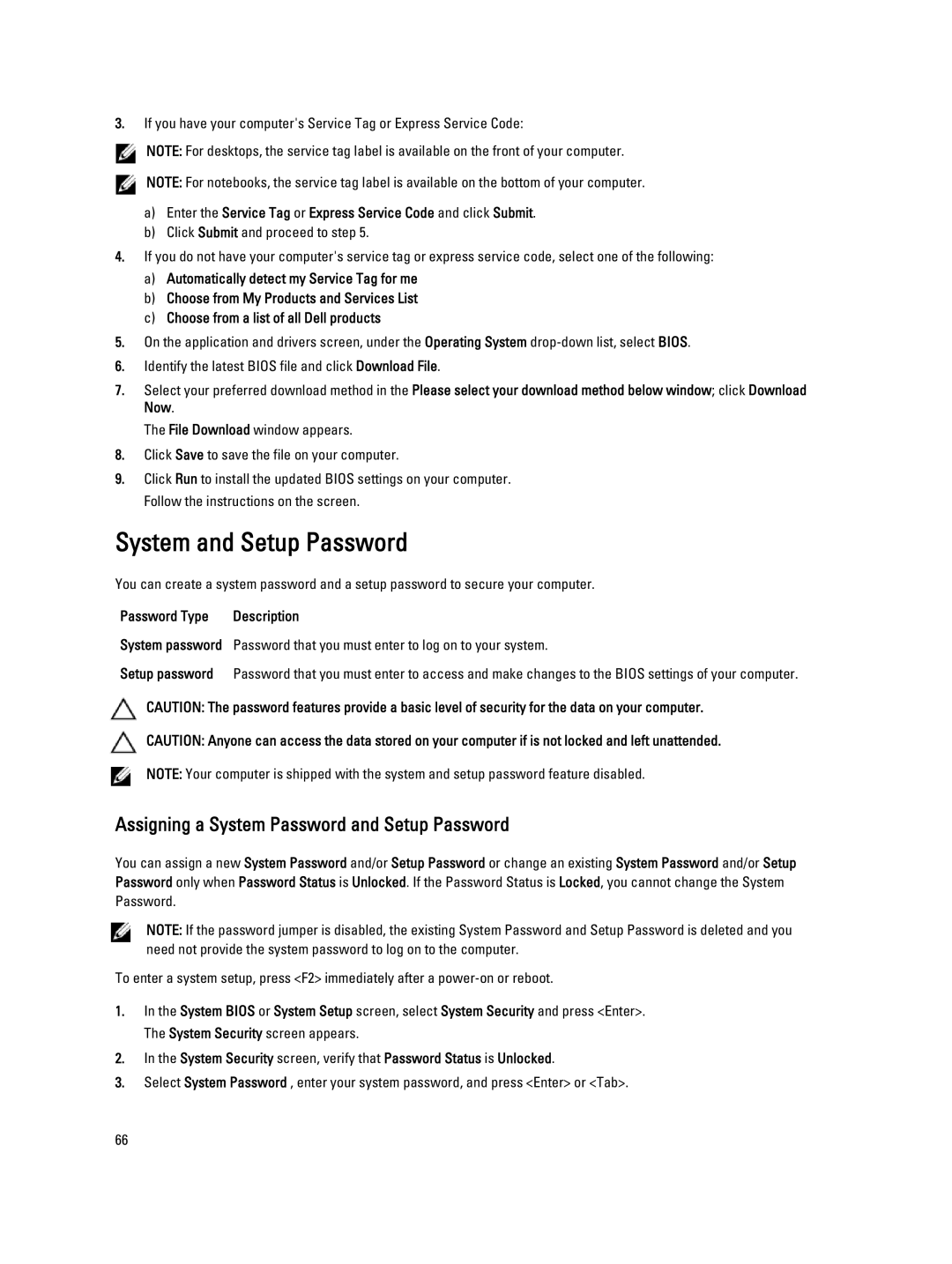 Dell E6330 System and Setup Password, Password Type Description, Password that you must enter to log on to your system 