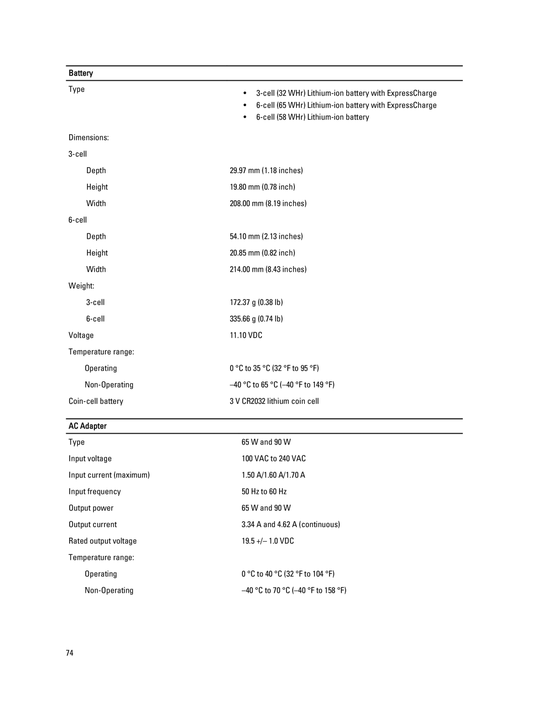 Dell E6330 owner manual Battery, AC Adapter 