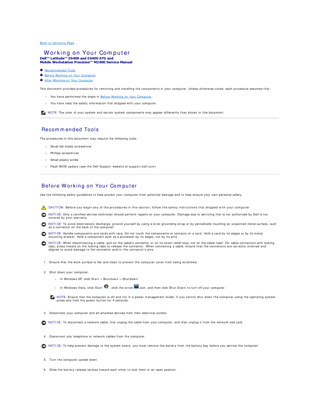 Dell E6400 ATG manual Recommended Tools, Before Working on Your Computer 