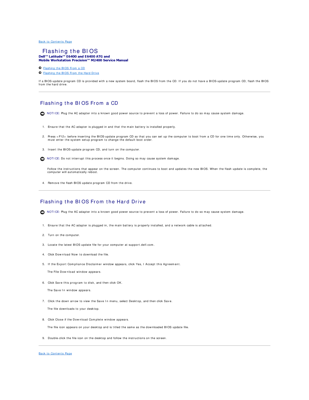 Dell E6400 ATG manual Flashing the Bios From a CD, Flashing the Bios From the Hard Drive 
