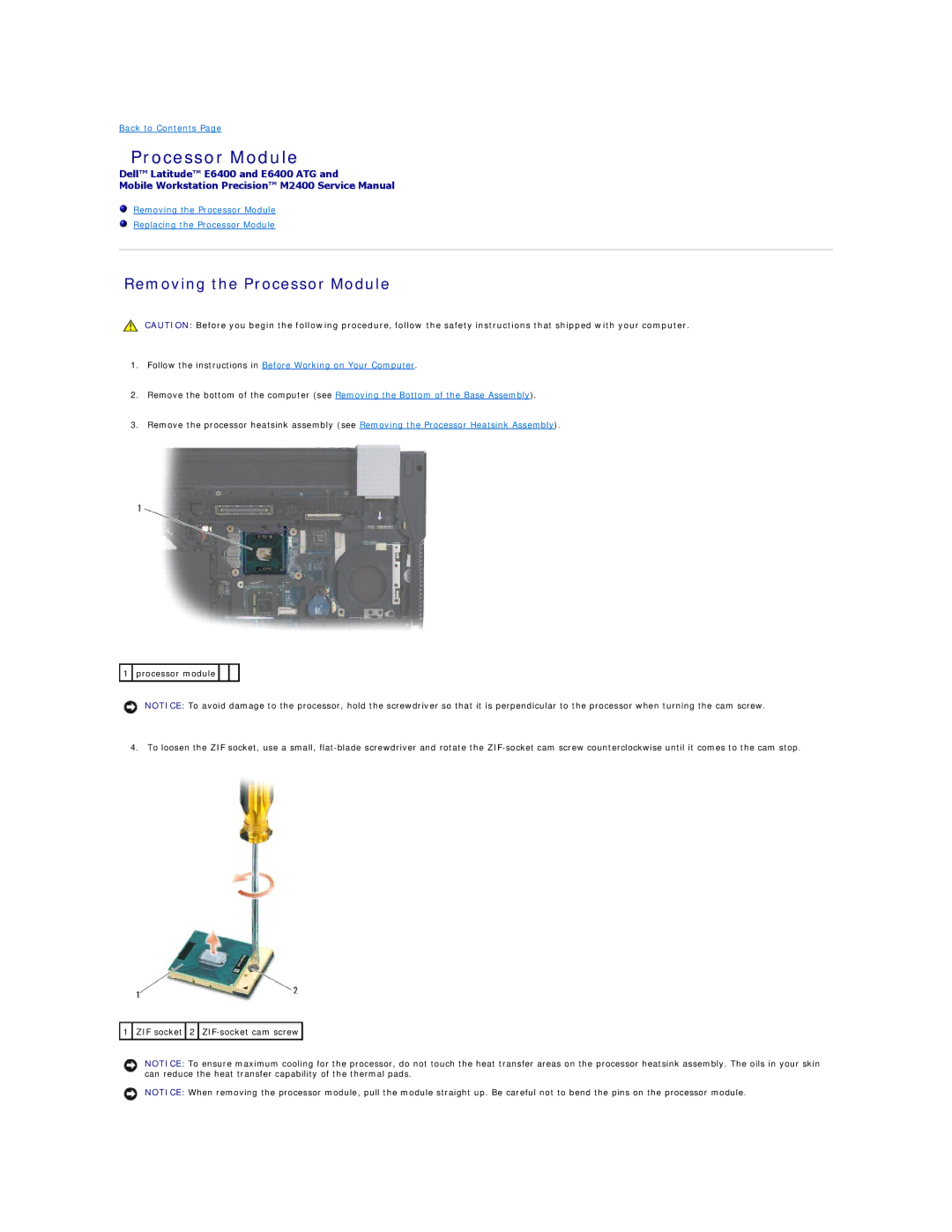 Dell E6400 ATG manual Removing the Processor Module 