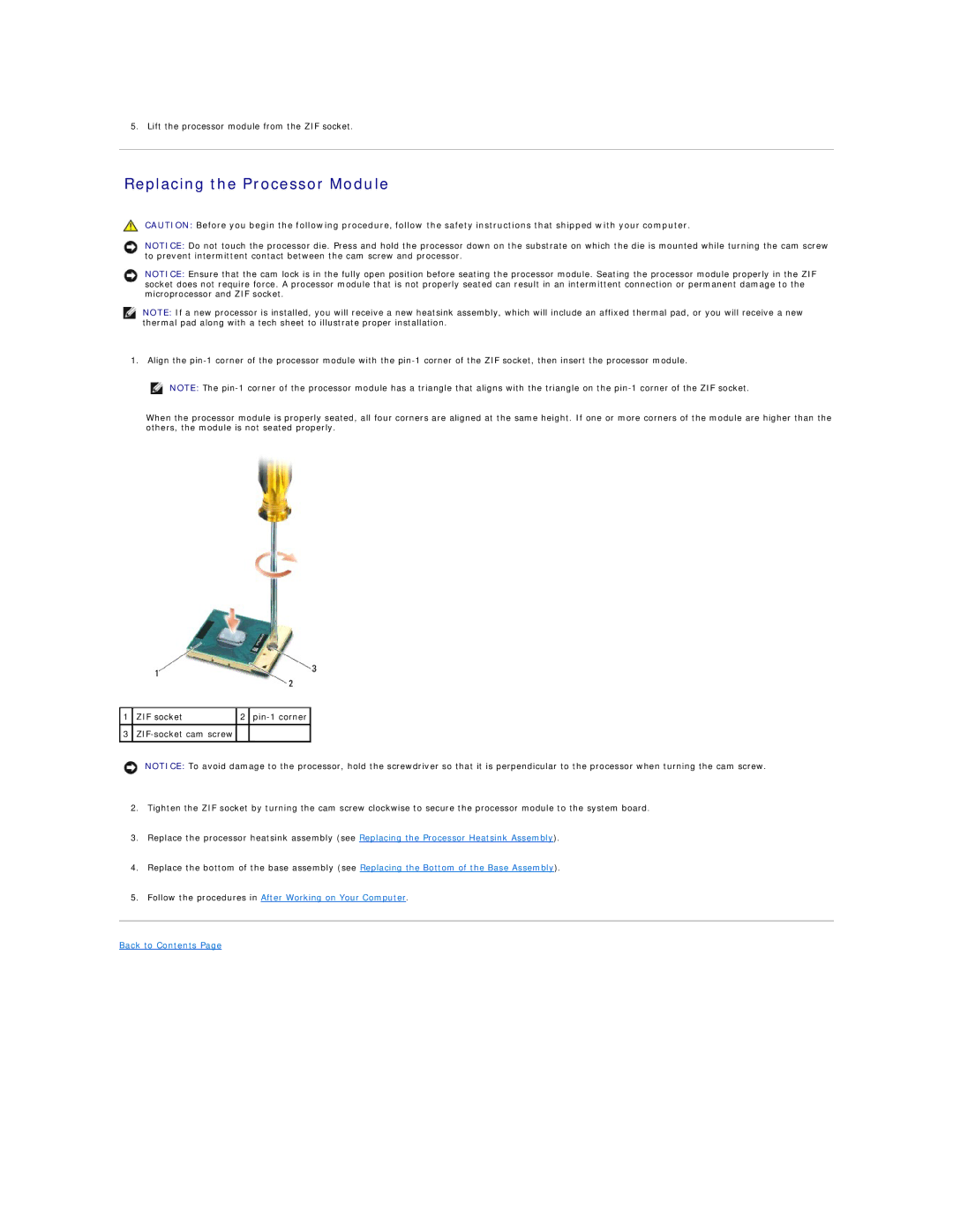 Dell E6400 ATG manual Replacing the Processor Module 