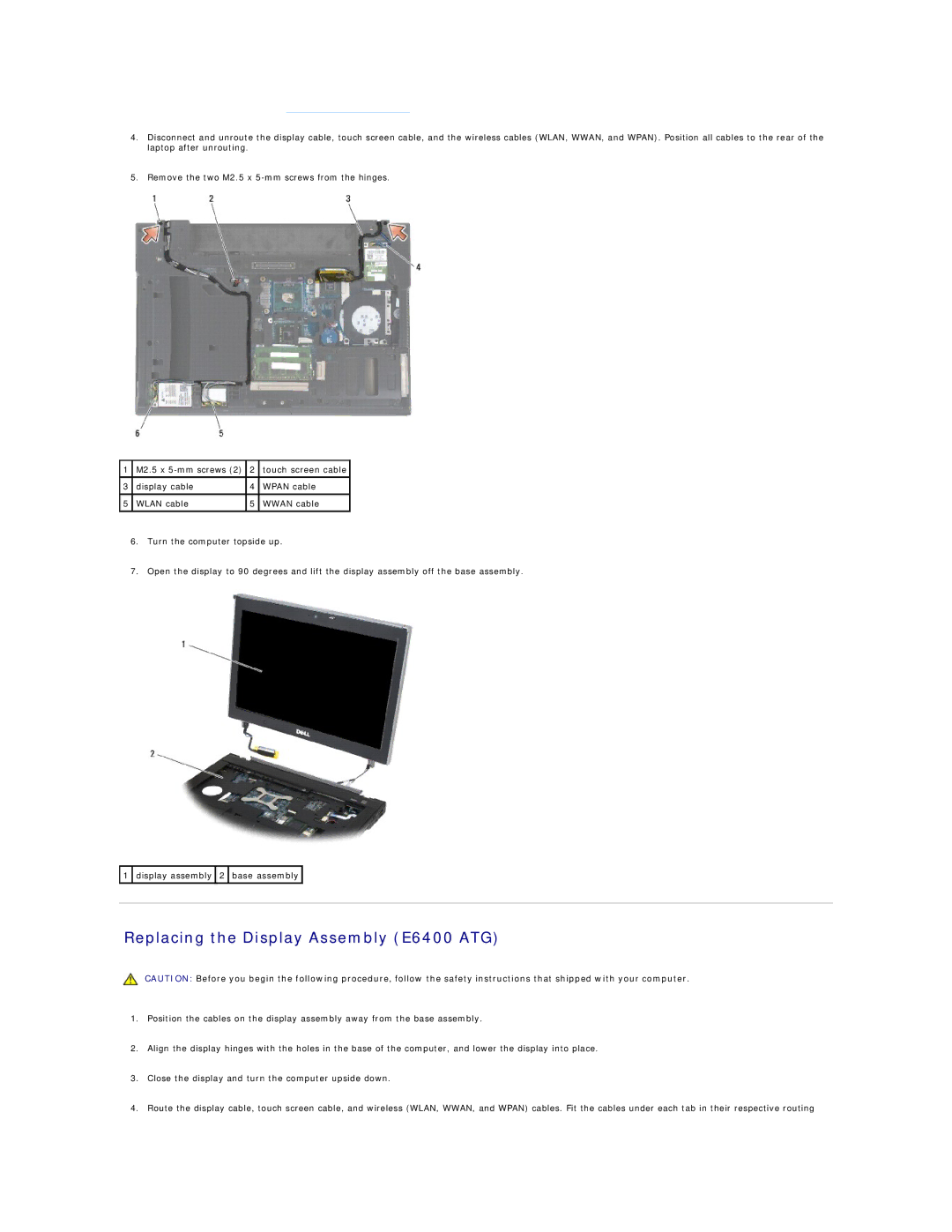 Dell manual Replacing the Display Assembly E6400 ATG 