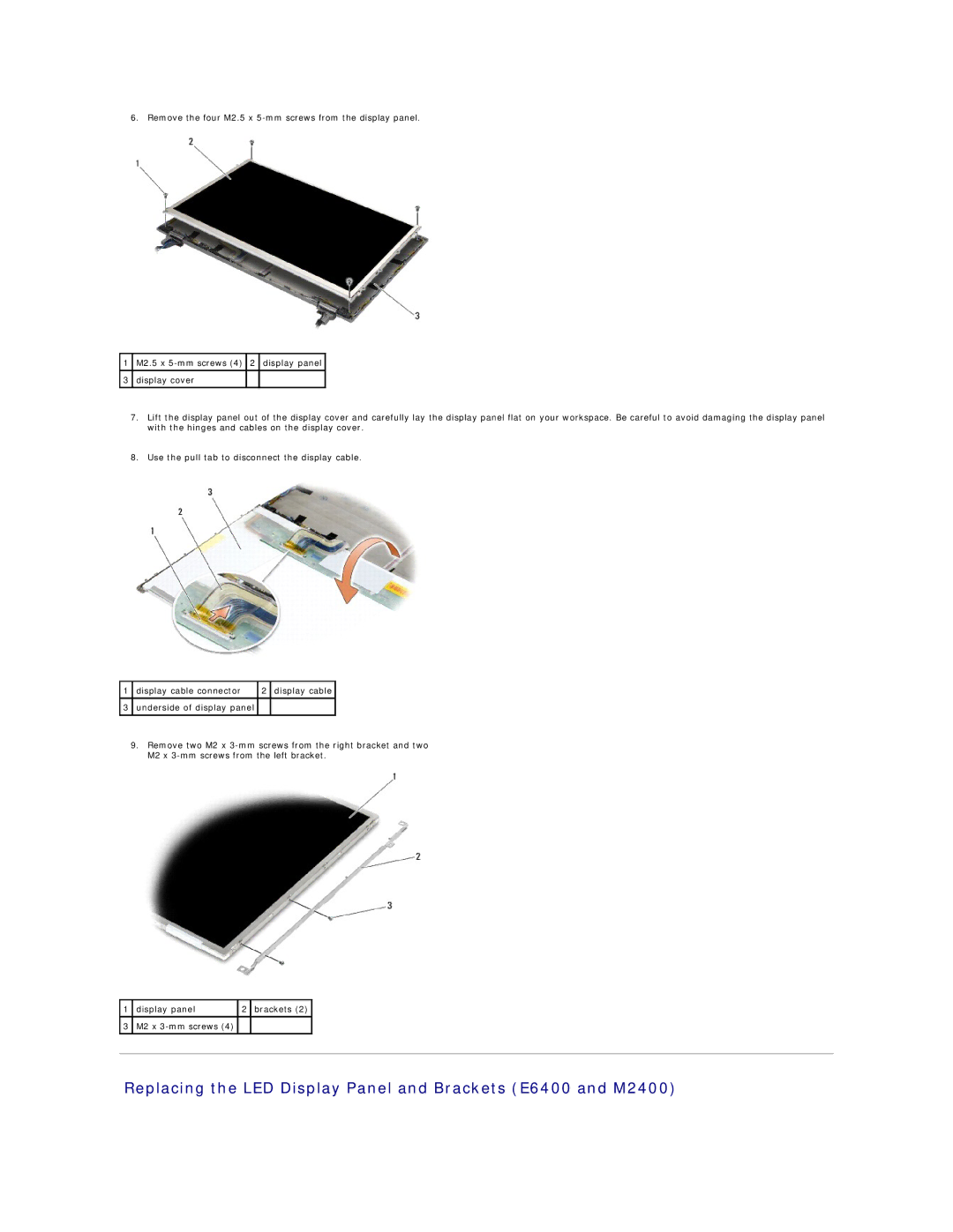 Dell E6400 ATG manual Replacing the LED Display Panel and Brackets E6400 and M2400 