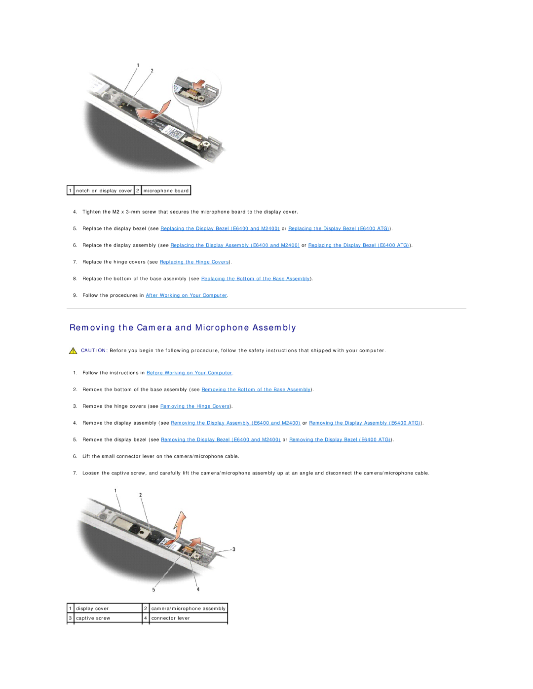 Dell E6400 ATG manual Removing the Camera and Microphone Assembly 