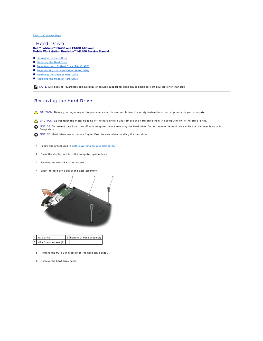 Dell E6400 ATG manual Removing the Hard Drive 