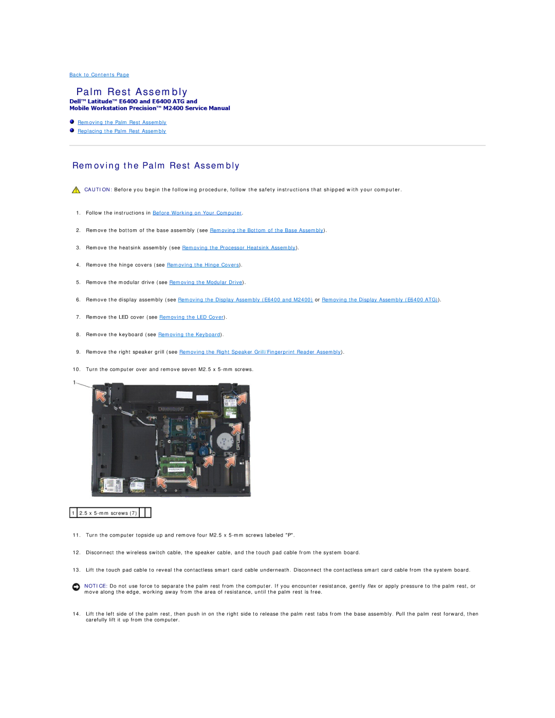 Dell E6400 ATG manual Removing the Palm Rest Assembly 