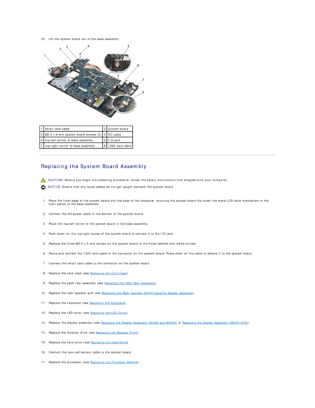 Dell E6400 ATG manual Replacing the System Board Assembly 