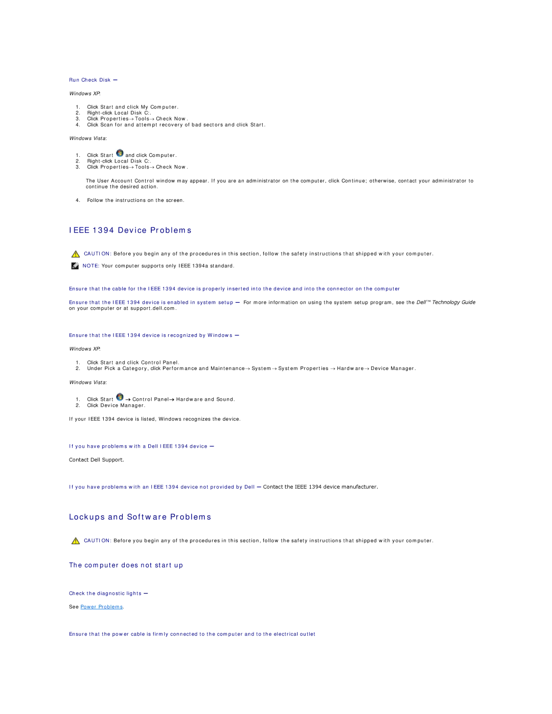 Dell E6400 ATG manual Ieee 1394 Device Problems 