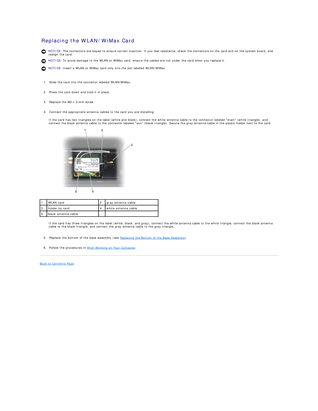 Dell E6400 ATG manual Replacing the WLAN/WiMax Card 