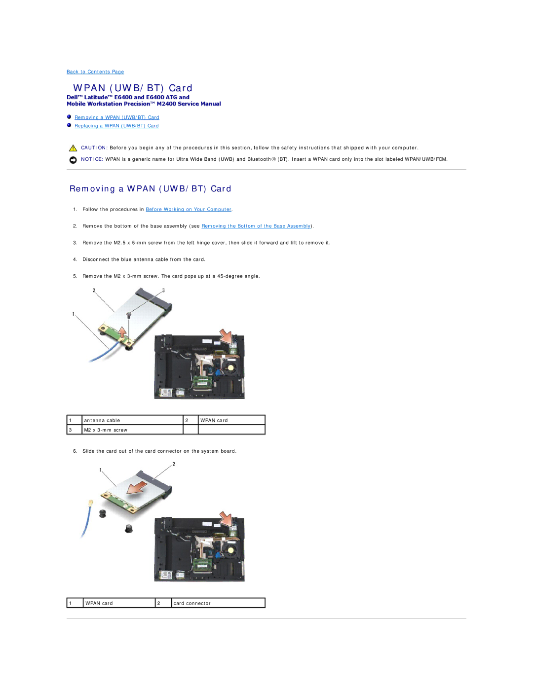 Dell E6400 ATG manual Removing a Wpan UWB/BT Card 