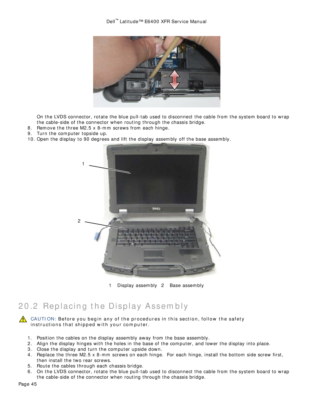 Dell E6400 XFR service manual Replacing the Display Assembly 