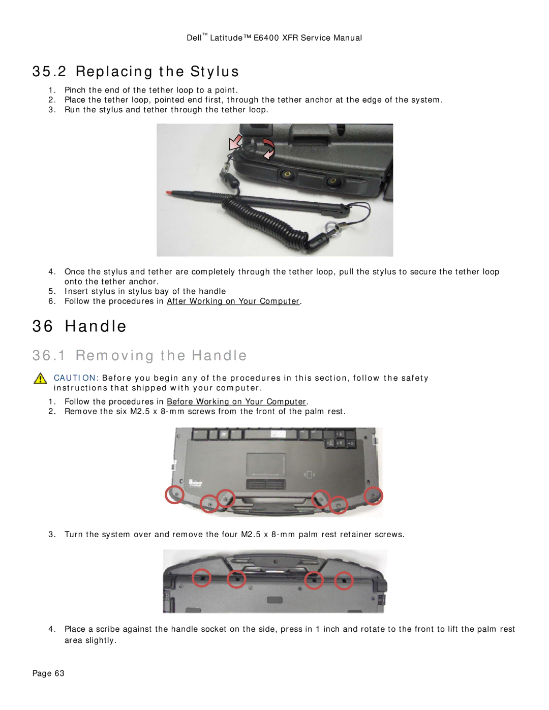 Dell E6400 XFR service manual Removing the Handle 