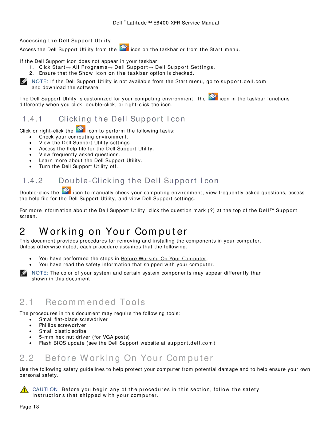 Dell E6400 XFR service manual Working on Your Computer, Recommended Tools, Before Working On Your Computer 