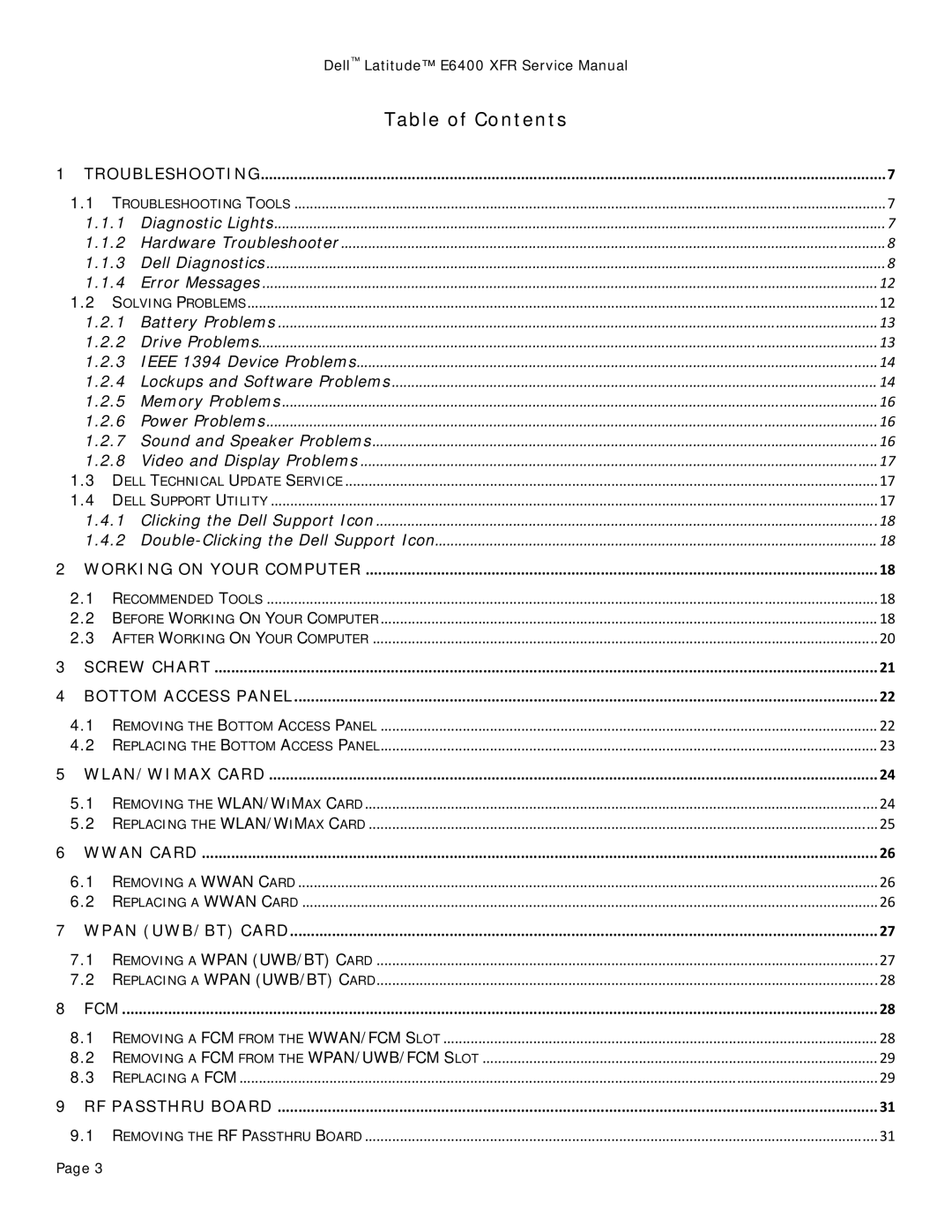 Dell E6400 XFR service manual Table of Contents 