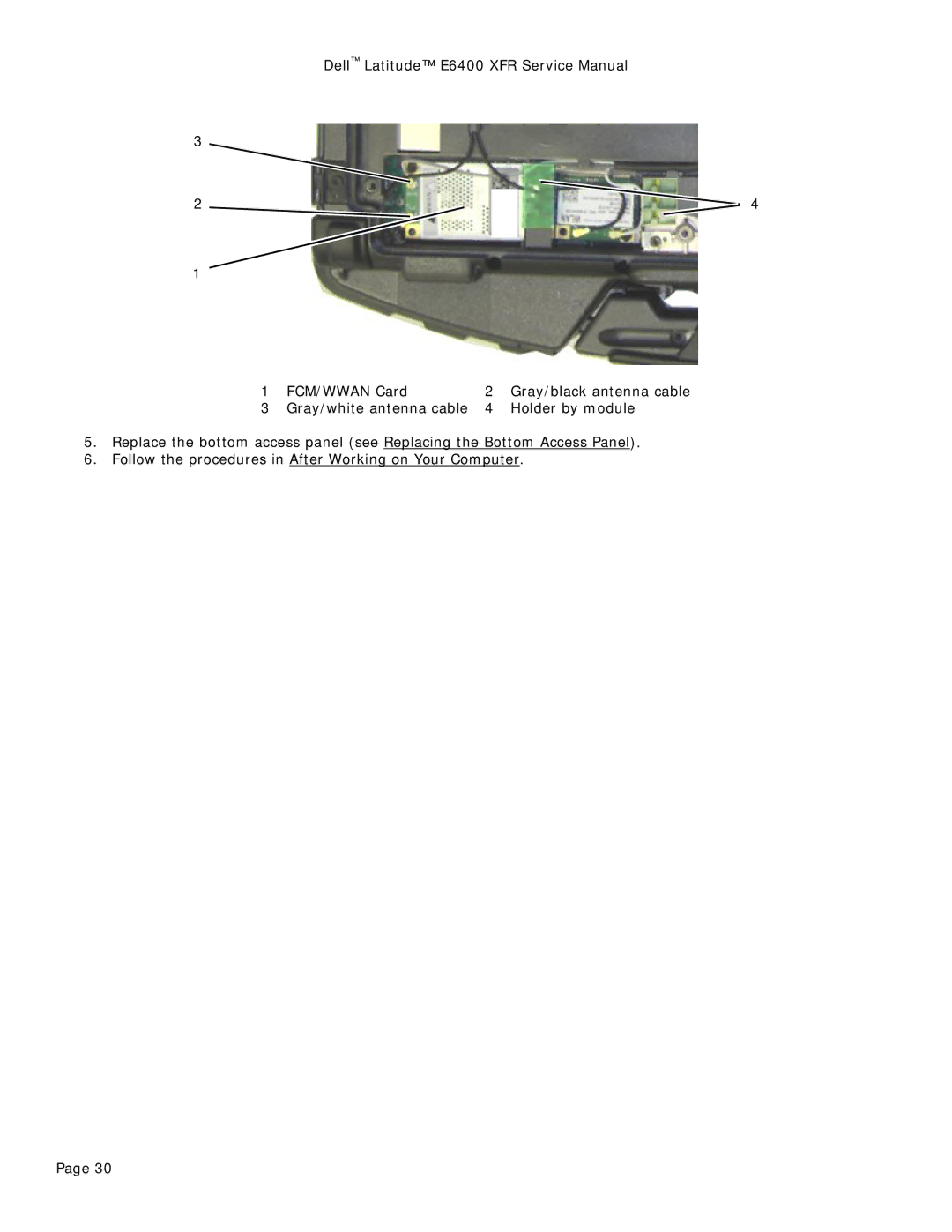 Dell E6400 XFR service manual FCM/WWAN Card 