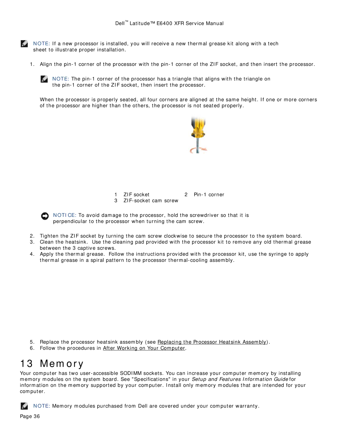 Dell E6400 XFR service manual Memory 